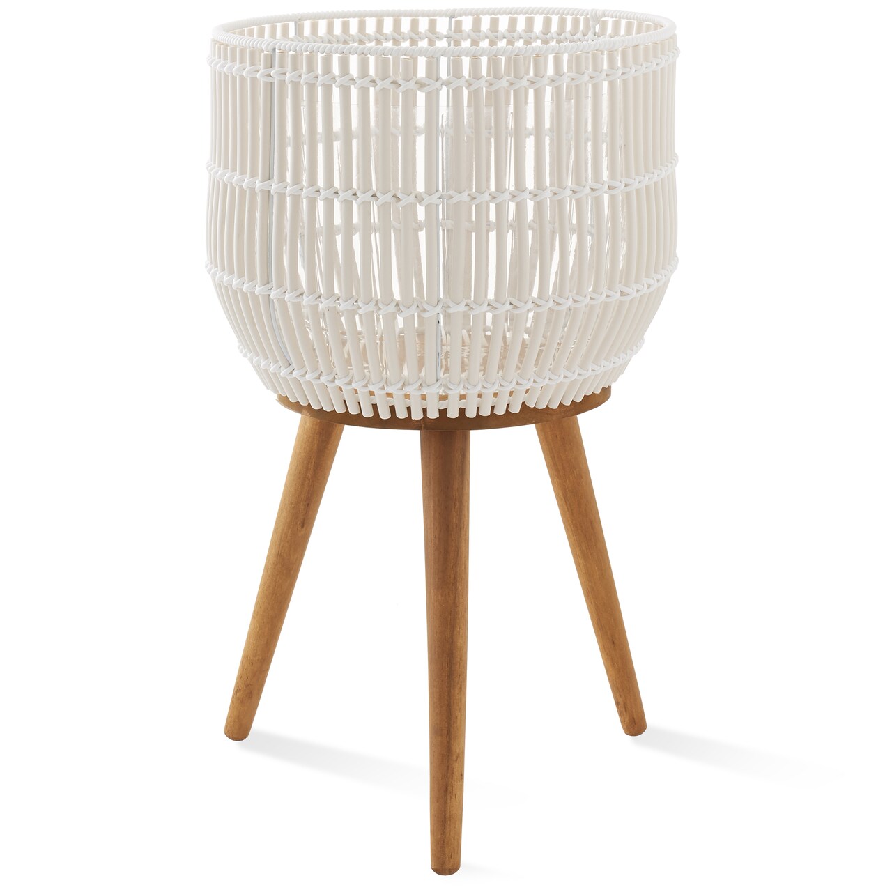Casafield Indoor Planter with Stand, Floor Planter with Wood Legs, Large Plant Pot Cover Basket with Liner for Houseplants, Flower Pots and Trees